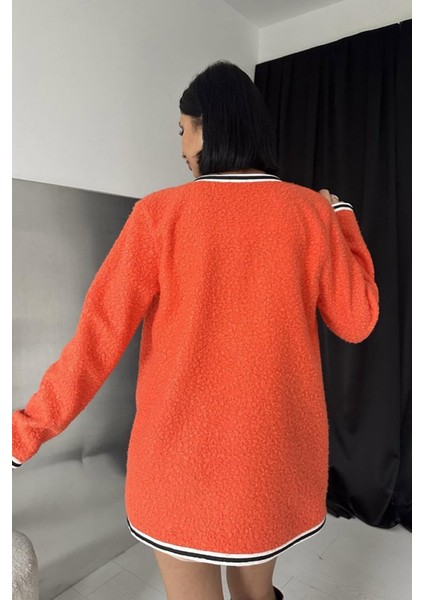 Oranj Şeritli Bukle Hırka