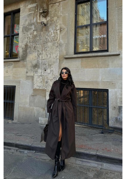 Kaşe Kaban Maxi - Kahverengi