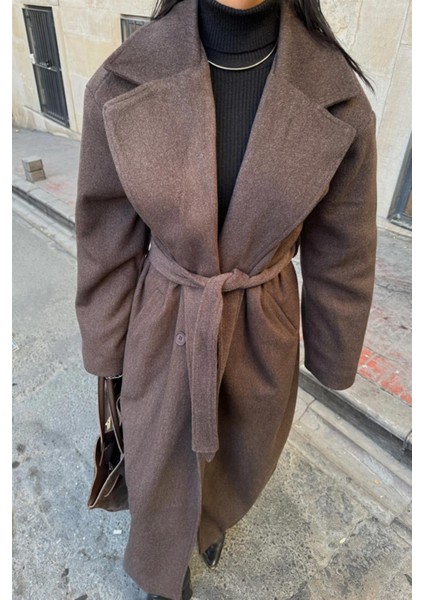 Kaşe Kaban Maxi - Kahverengi