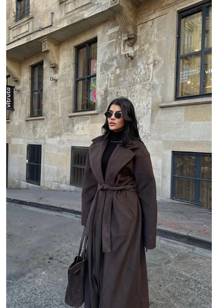 Kaşe Kaban Maxi - Kahverengi