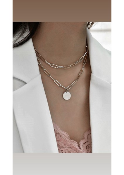 Silver Çoklu Pul Charm Kolye