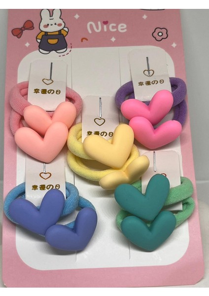 Çocuk Sevimli Kalpli Renkli 10 Adet Kız Çocuk Tokası