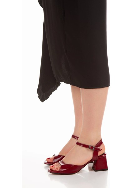Kadın Bordo Rugan Kalın Topuklu Ayakkabı