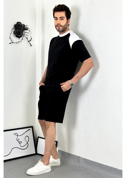 Unisex Siyah Beyaz Oversize Şort-T-Shirt Takımı