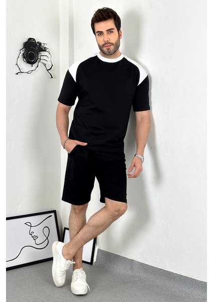 Unisex Siyah Beyaz Oversize Şort-T-Shirt Takımı