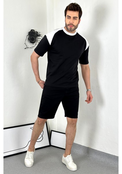 Unisex Siyah Beyaz Oversize Şort-T-Shirt Takımı