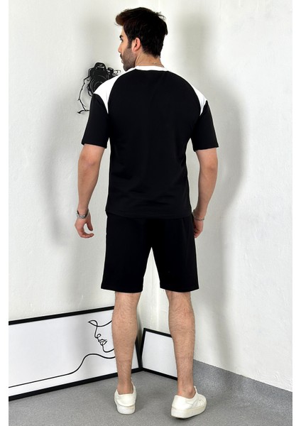 Unisex Siyah Beyaz Oversize Şort-T-Shirt Takımı