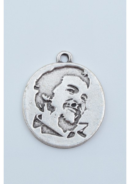 Che Guevara Madalyon Kolye Ucu - Antik Gümüş Kaplama - Kod:105