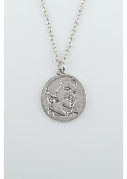 Che Guevara Madalyon Zincir Kolye - Gümüş Kaplama - Erkek Kadın Kolye - Kod:427