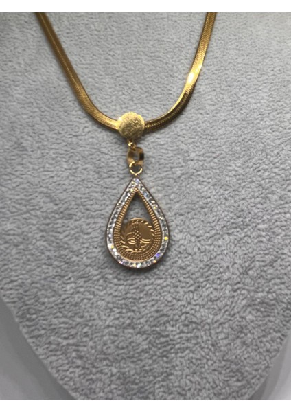 Çelik KADIN316 L Kararmaz Tuğra Mühürlü Zirkon Taşlı Italyan Ezme 45+5cm Zincir Çelik Kolye fırsatları
