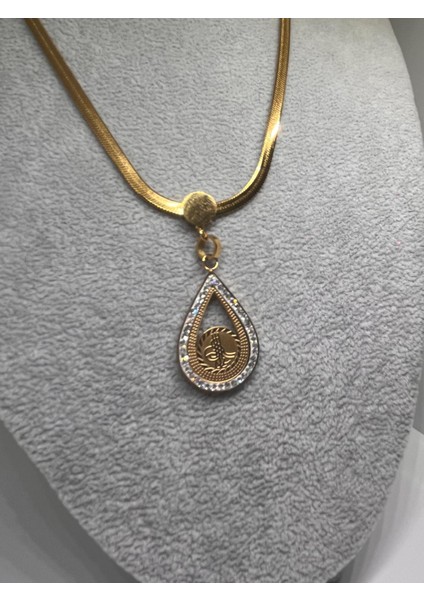Çelik KADIN316 L Kararmaz Tuğra Mühürlü Zirkon Taşlı Italyan Ezme 45+5cm Zincir Çelik Kolye indirimleri