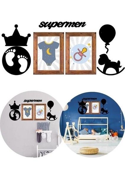 Buffer® DECO103 Supermen Dekoratif Duvar Süsü Tablo Aksesuar Ahşap Tasarım Hediye Pano Sticker Seti