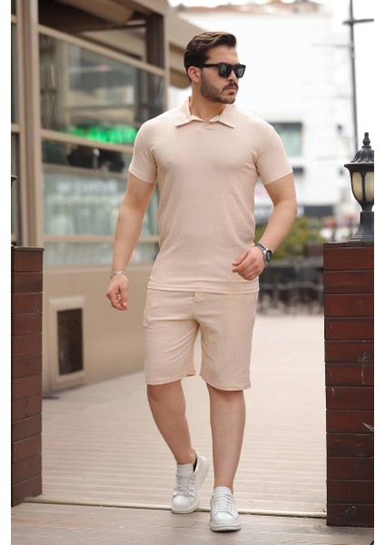 Bürümcük Kumaş Hemşire Yaka Tshirt-Şort Takım