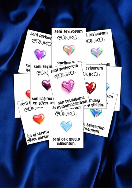 12 Adet "seni Seviyorum Çünkü" Romantik Güncel Aşk Sözlü Kartlar Sevgiliye Hediye Kartı SSÇ01A