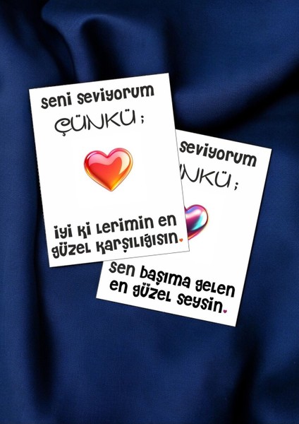 12 Adet "seni Seviyorum Çünkü" Romantik Güncel Aşk Sözlü Kartlar Sevgiliye Hediye Kartı SSÇ01A modelleri
