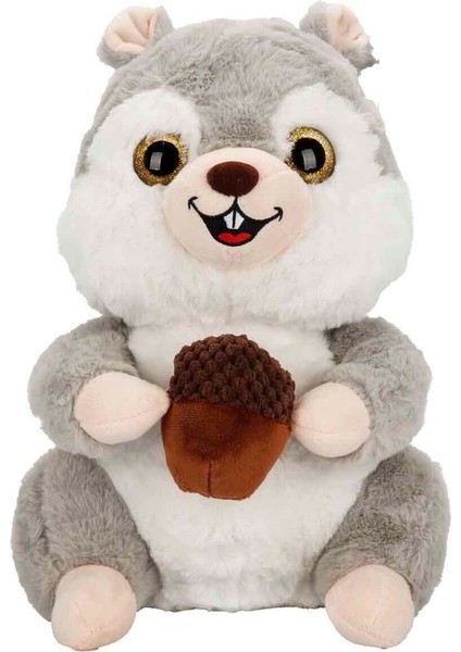 Peluş Sincap Fındık Tutan Sincap 30 cm - Uyku ve Oyun Arkadaşı Peluş Oyuncak Gri