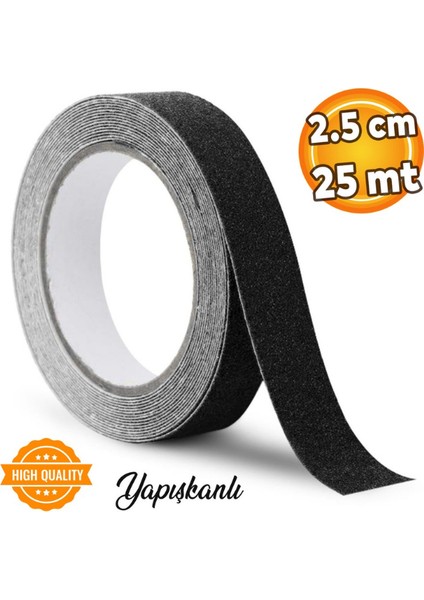 Merdiven Zemin Kaydırmaz Bant Yapışkanlı Kaymaz Bant Bandı Siyah 2.5 cm x 25 Metre
