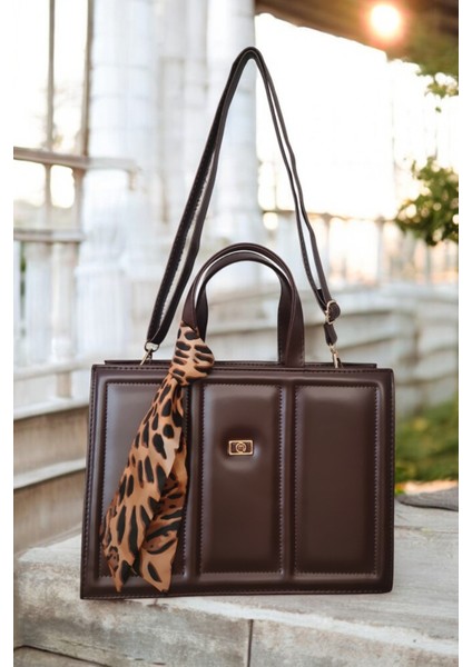 Kadın Kahverengi Fular Detaylı El-Omuz Çanta Şık ve Modern Tasarım indirimleri