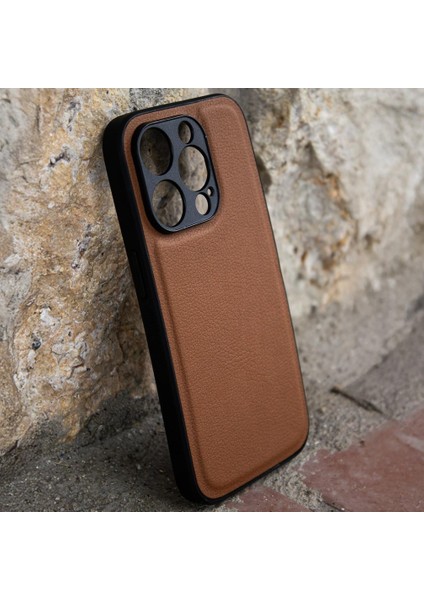 iPhone 13 Pro Max Uyumlu Super Faux Leather Suni Deri Lüks Kılıf