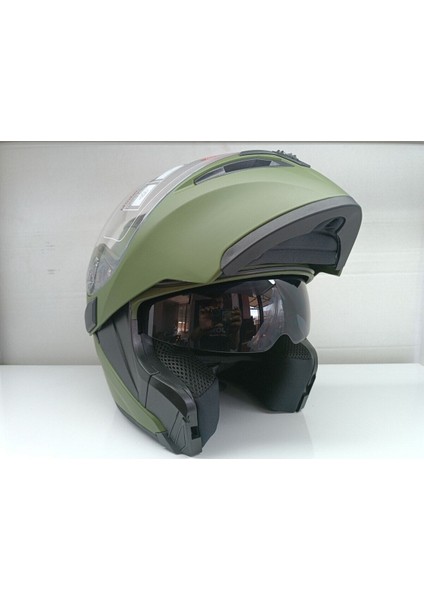 Jekai Jk-21 902 Model Güneş Vizörlü Çenededen Açılır Kask - Mat Haki Yeşil