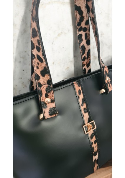 Kadın Leopar Şerit Detaylı Askılı El Omuz Çantası