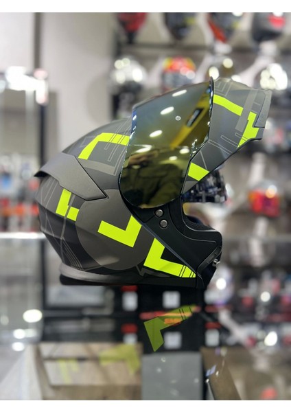 Sarı 912 Çene Açılır Kask Renkli Vizörlü ( 1 Şeffaf Vizör)