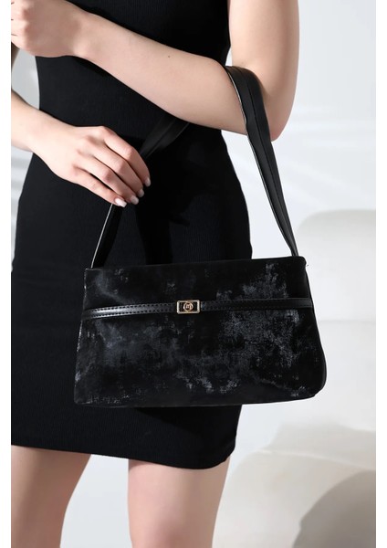 Kadın Siyah Süet Kemer Detaylı-Tokalı Şık Omuz ve El Çantası fiyatları