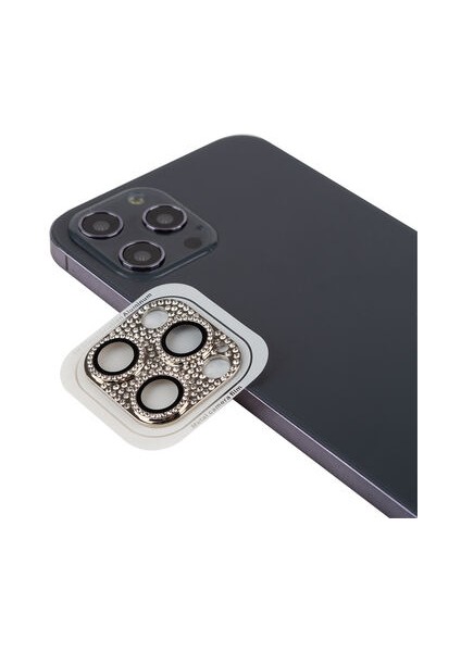 iPhone 12 Pro Max İçin Taş Detaylı Cl-08 Kamera Lens Koruyucu