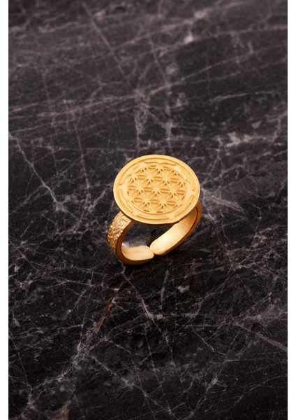 Yaşam Çiçeği Elişi Altın Kaplama Gümüş Yüzük 5973