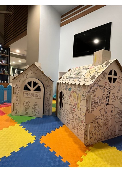 Çocuklar Için Karton Boyama Evi - Pastel Boya Hediyeli