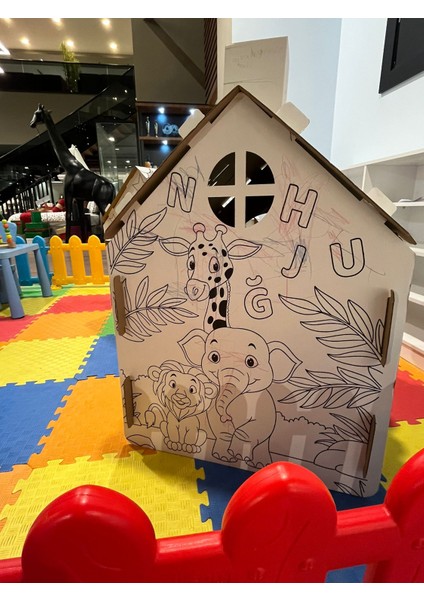 Çocuklar Için Karton Boyama Evi - Pastel Boya Hediyeli