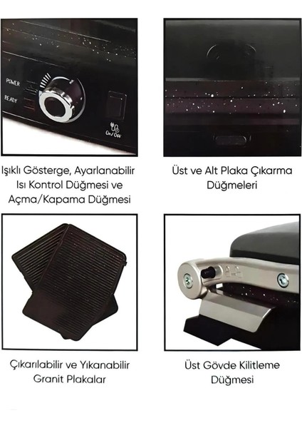 Granit Panini Grill Kollu Tost Makinası Gri