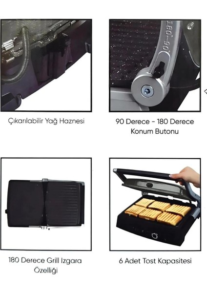 Granit Panini Grill Kollu Tost Makinası Gri