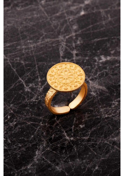 Anadolu Motifli Elişi Altın Kaplama Gümüş Çiçek Yüzük 5974