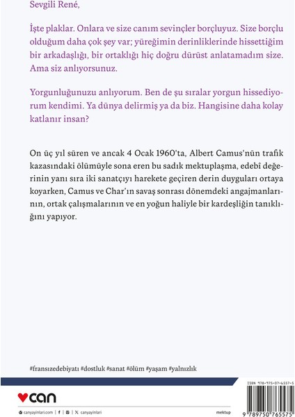 Yazışmalar (1946-1959) - Albert Camus - Réne Char