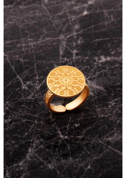 Anadolu Motifli Elişi Altın Kaplama Gümüş Yüzük 5976