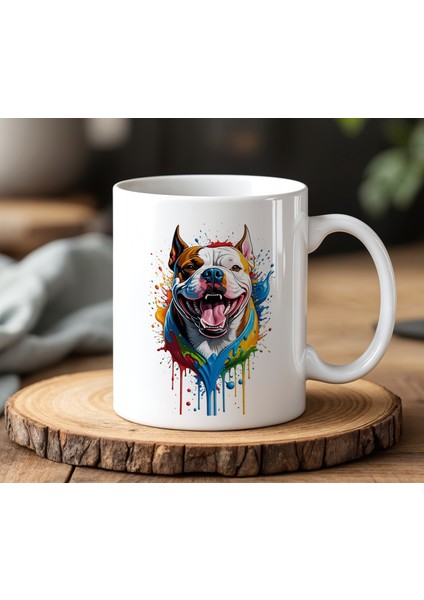 Grafitti Köpek Tasarımlı Beyaz Seramik Baskılı Kupa Bardak 330 ml
