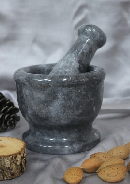 Mermer Havan & Sarımsak Döveceği & Milas Gri Mermerden Büyük Boy Havan 10CM YÜKSEKLIK;12CM Çap