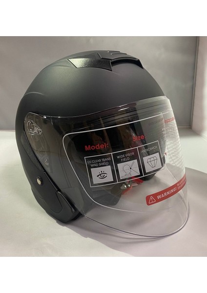 Güneş Vizörlü Çenesiz Kask Mat Siyah 516