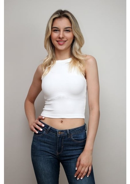 Bayan Likralı Kolsuz Crop