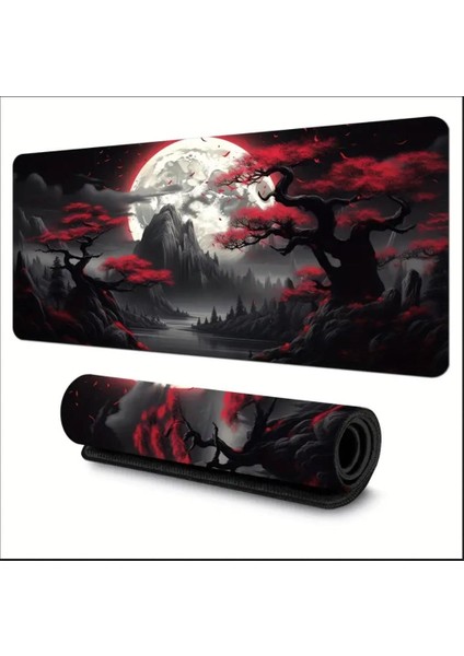 70X30 cm Karanlık Kırmızı Ay Temalı Kaydırmaz Taban Speed Yüzey Oyuncu Mouse Pad Gaming