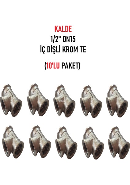 (10'lu Paket) 1/2" DN15 Iç Dişli Sarı/krom Te (Dişi) - Chrome Tee