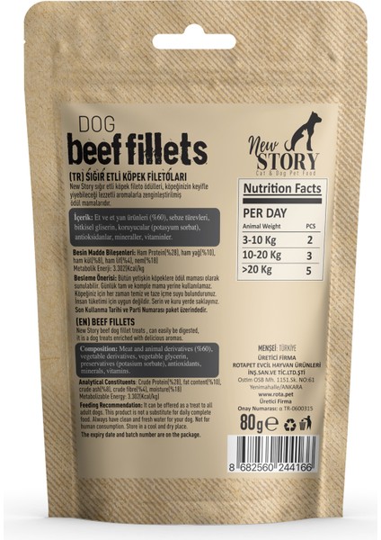 Dog Beef Fillets 6x80gr Sığır Etli Leziz Şerit Şekilli Yumuşacık Köpek Ödül Maması