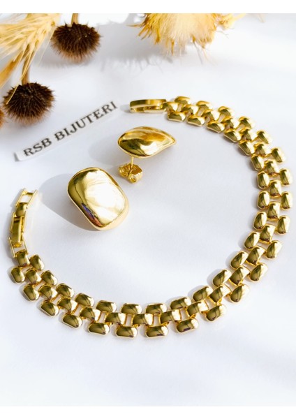 Küpe ve Bileklik Xupıngg Altın Kaplama 316 L Çelik 2'li Set + Hediye Aket