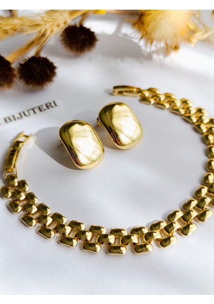 Küpe ve Bileklik Xupıngg Altın Kaplama 316 L Çelik 2'li Set + Hediye Aket