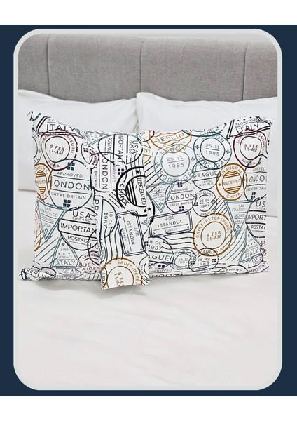 Seyahat Damga Yazılı Yastık Kılıfı | Istanbul London | 2 Adet | 50 x 70