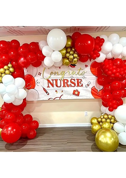 50’li Balon Zinciri Seti – Kırmızı, Beyaz ve Krom Gold Balon Doğum Günü
