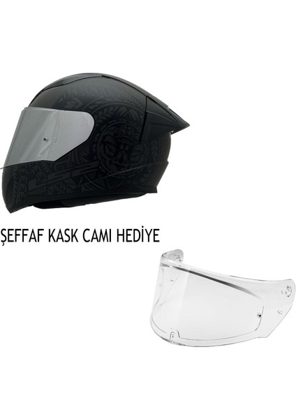 Rapıd 2 Takaroa Mat Siyah Kask Şeffaf Kask Camı Hediyeli