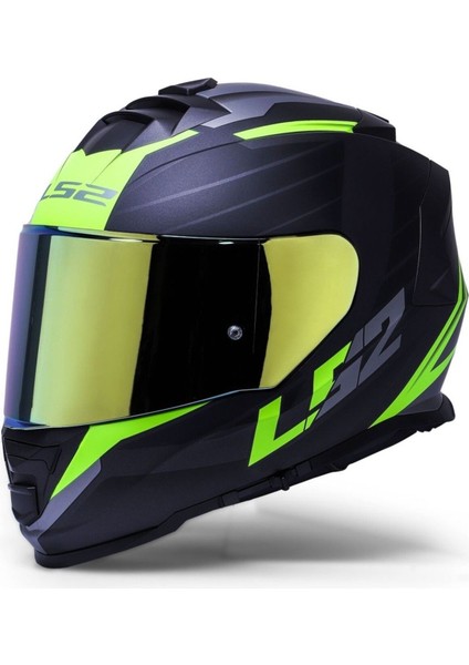 Storm 2 Nerve Neon Sarı Kapalı Motosiklet Kaskı Gold Camlı