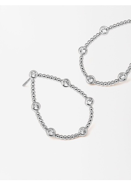 Zirkon Taş Detaylı Oval Küpe